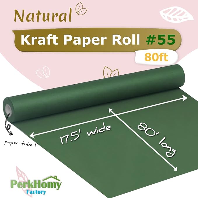 PerkHomy Dark Green Kraft Paper Roll 17.5" x 960" - Image 2