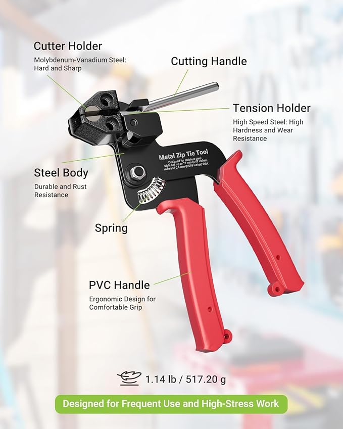 Metal Zip Tie Tool, Heavy Duty Zip Tie Cutter, Fasten and Cut Stainless Steel Cable Ties, for Outdoor Chain Link Fence Ties, Exhaust Pipe and Cables