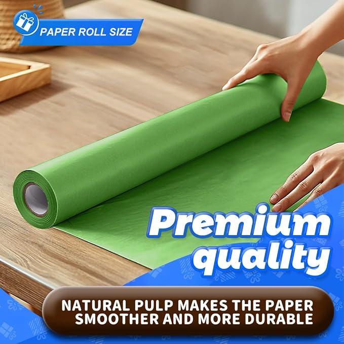 PerkHomy Medium Green Kraft Paper Roll 17.5" x 760" - Image 3