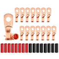 16Pcs 6 AWG 1/4" Stud Heavy Duty Copper Wire Lugs with 16Pcs Heat Shrink Tubing 6 Gauge Ring Terminals Battery Cable Ends Bare Copper Eyelets Tubular Ring Terminal for Car Boat Marine