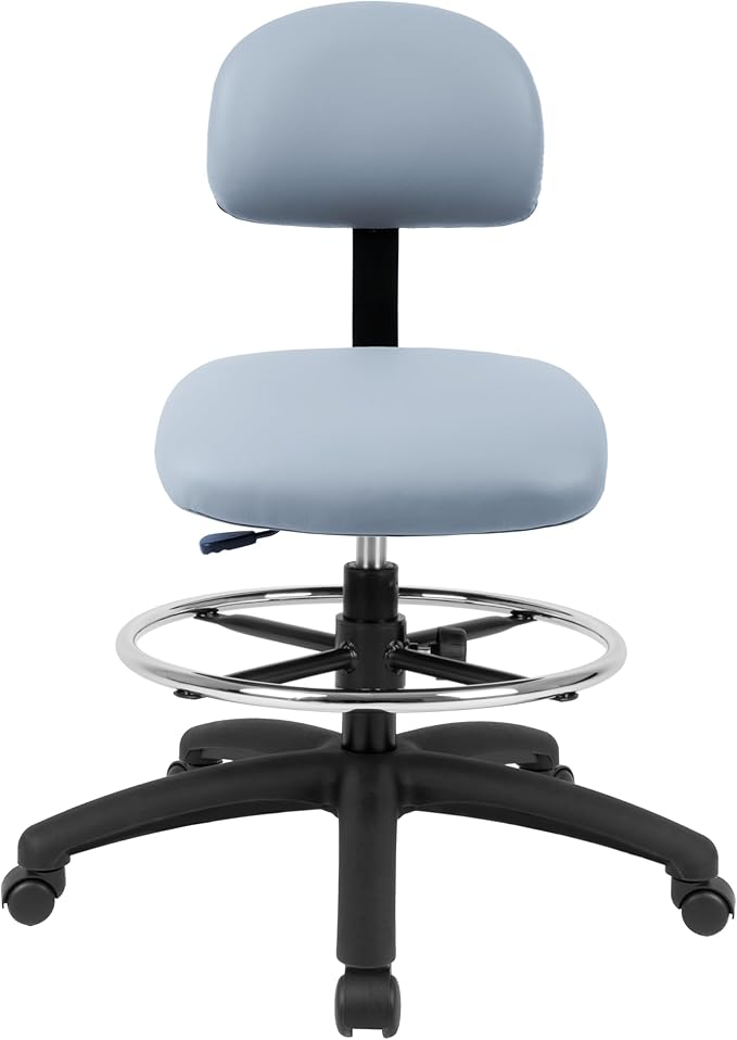 Chair Master FSS Series Square seat Mid (19"-27") seat Height Chair. Vinyl-for Office, Garage, Desk, Shop, Computer, Doctor, Medical, Easy to Clean! 18" Footring (Gray, Mid Stool, _Standard Casters)
