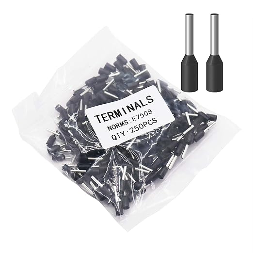 Fidioto 20AWG Wire Ferrules, 250pcs Black AWG20 Insulated Ferrule Crimp Pin Terminal Kit for Electric, Industrial, Chemical Industry, Power Control System, etc.