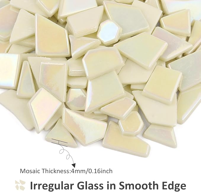 Youway Style Iridescent Cream Glass Mosaic Tiles - Image 4