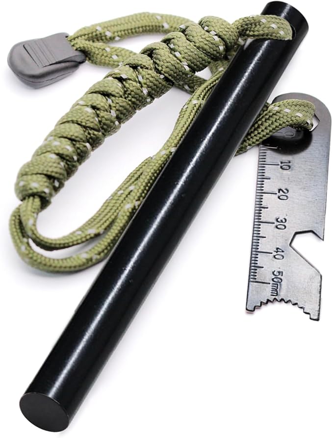 1/2"X 5" Ferro Rod Fire Starter, Drilled Flint and Steel Fire Starter Kit, Ferro Rods with Paracord Landyard Handle and Striker, Fire Starter Survival Tool for Outdoor Activity