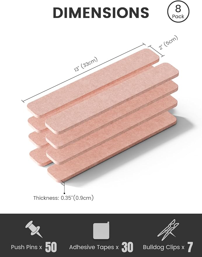 Fluxynara Cork Board Alternative Felt Strip Board 8-Pack 13"x2", Office Pin - Image 2