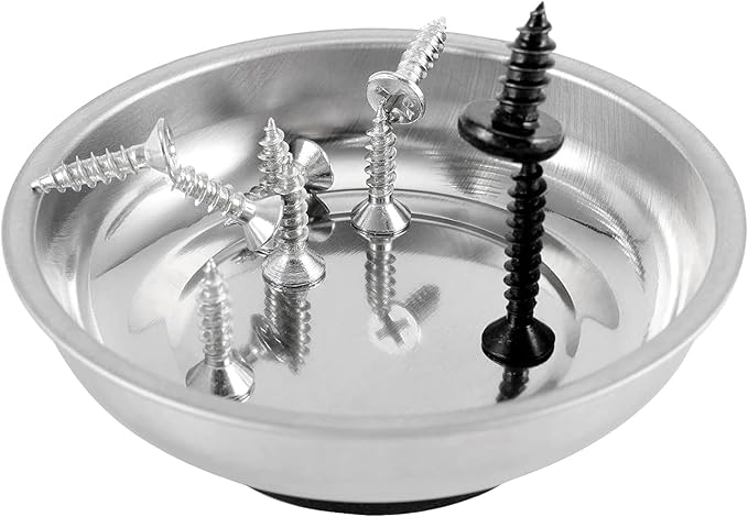 FUNSUEI 8 Packs 6 Inches Magnetic Tray, Stainless Steel Magnetic Bowl, Round Magnetic Parts Tray for Pins, Screws, Bolts, Nuts, Small Parts