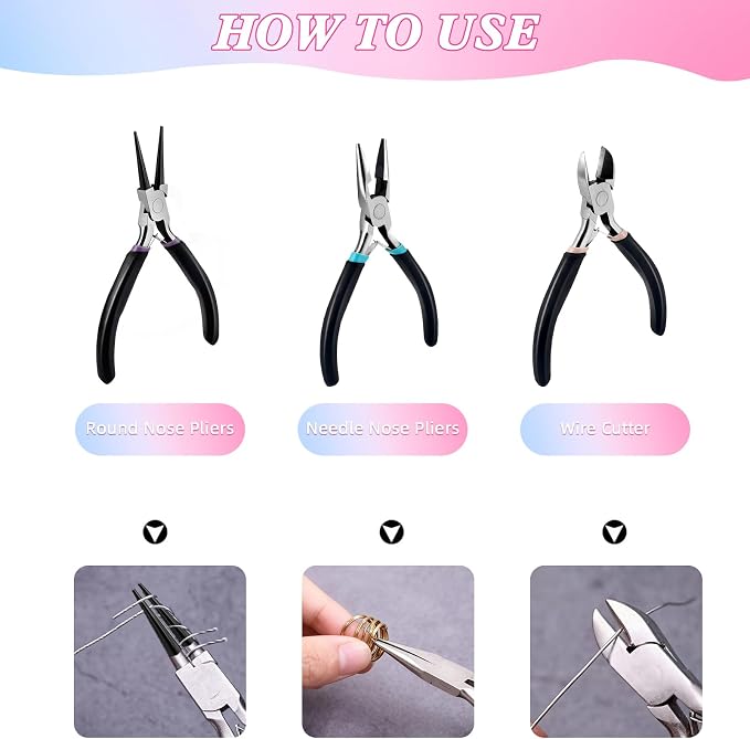 URSKYTOUS 3Pcs Jewelry Pliers Set Jewelry Making Pliers Tools Kit Include - Image 7