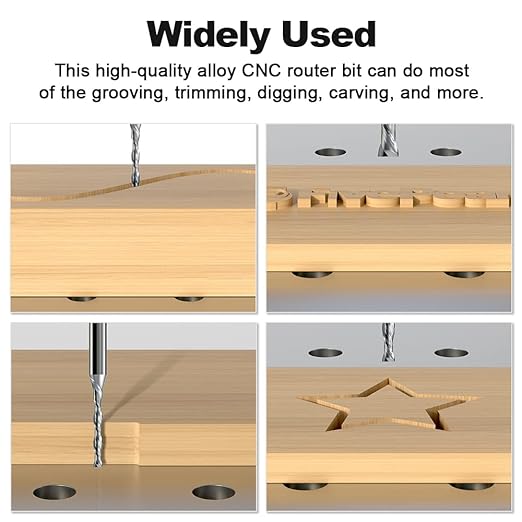 FivePears Down Cut Spiral Router Bit for CNC, 1/8 inch Cutting Diameter and 1 inch Cutting Length 1/4 inch Shank Carbide End Mill Router Bit for Wood Carving Engraving Grinding Grooving