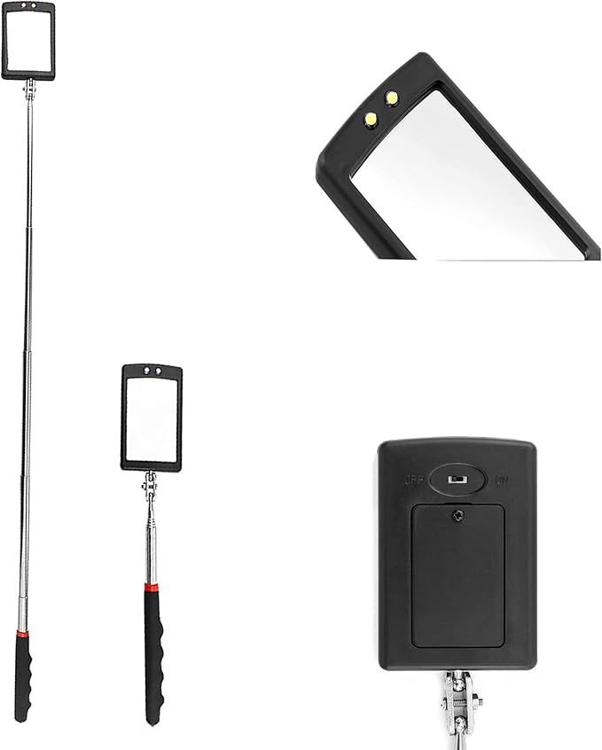 Inspection mirror telescoping with light Mirror practical addition to car repair, and anyone's toolbox Inspection Tool for Checking Vehicle, and Other Small Parts Extended (Inspection mirror-1PCS)