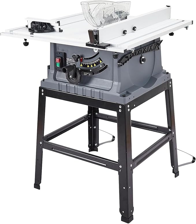 GAOMON Table Saw 10 Inch, 15 Amp 5000RPM Powerful Tablesaw With Stand & Protective Cover, 90° Cross Cut & 0-45° Bevel Cut, Adjustable Depth, Tabletop Saw for Woodworking