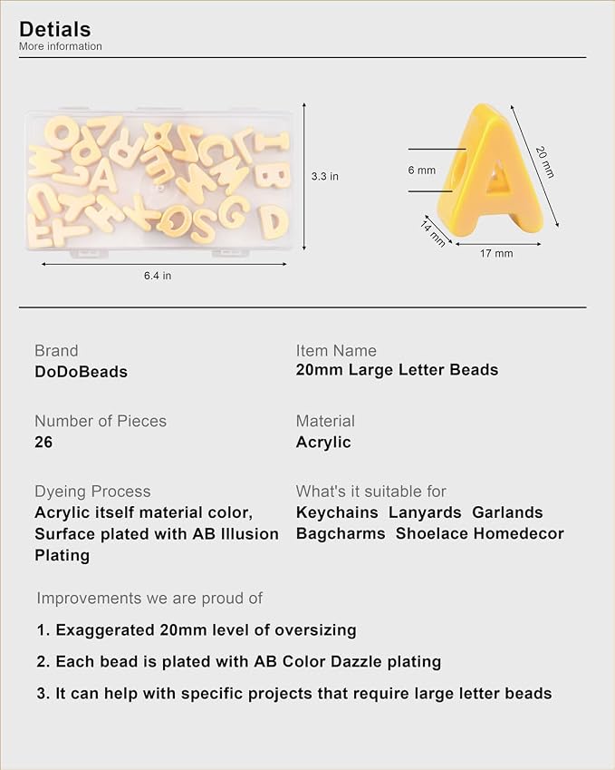26 Pcs Cute Large Yellow Letter Beads, 20mm Jumbo Square Acrylic Letter Beads - Image 5