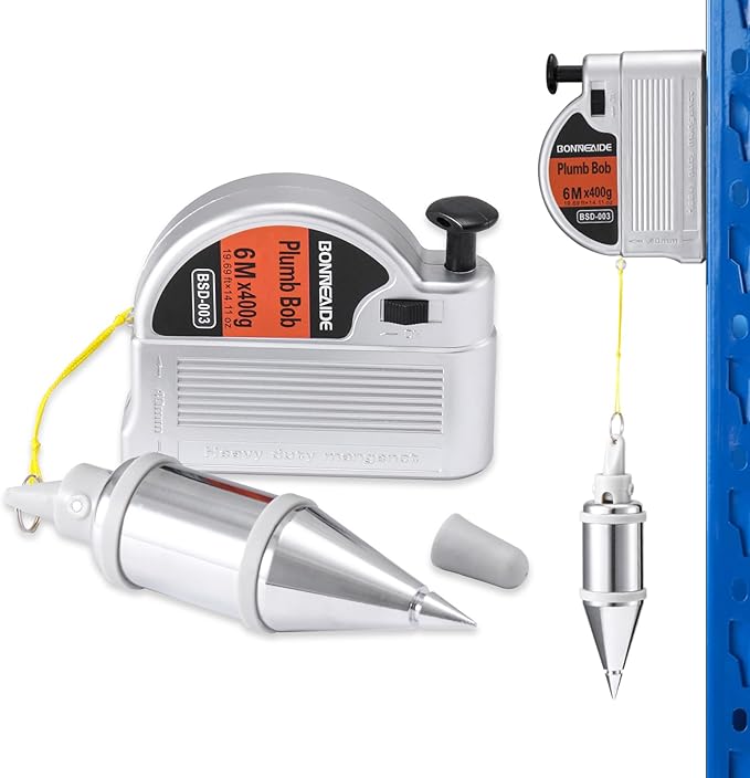 Retractable Plumb Bob Tool for Construction Industry Assignments, 14 oz(400g) Magnetic Plumb Bobs with 19 ft, Can Automatically Stretch the Line & Quickly Stabilize