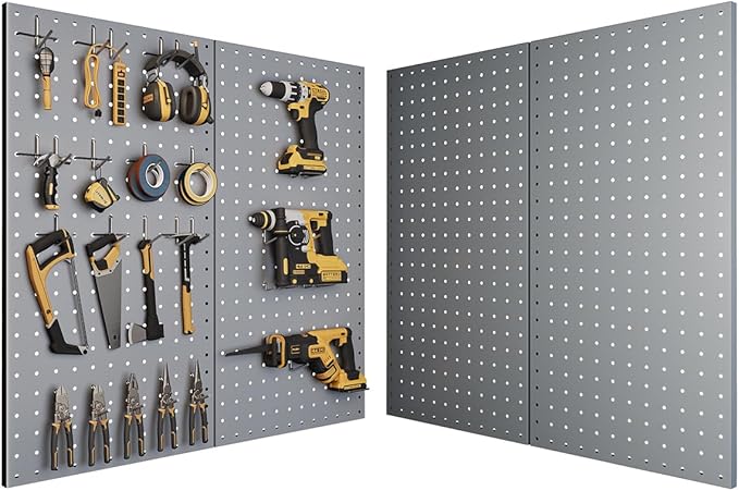 Pegboard, Metal Peg Board, Pegboards Wall Organizer with 76 Pcs Hooks, Sturdy Peg Board for Garage Tool Organization, Home & Office Wall Decoration (Grey, 4 Pack)
