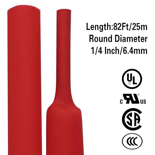 XHF 1/4 Inch(6.4mm) 82 Ft XHF 3:1 Waterproof Red Heat Shrink Tubing Roll Marine Grade Adhesive Lined Shrink Tube, Insulation Sealing Oil-Proof Wear-Resistant