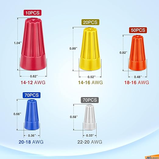 Nilight 220PCS Wire Screw Caps Terminals Kit 5 Sizes Electrical Assortment Spring Thread Insulated Twist on Connectors for 22-12 AWG Wires