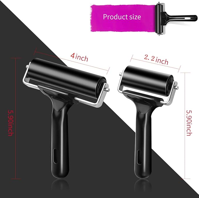 2Pcs Rubber Roller Brayer Rollers Hard Rubber 4 and 2.2 Inch - Image 2