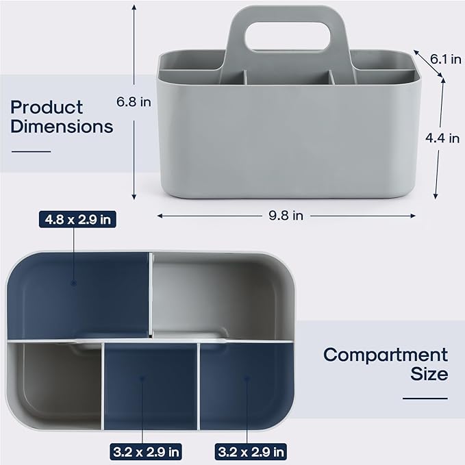 Multiuse Caddy Organizer with Handle, Portable Divided Plastic Tote Bin - Image 5