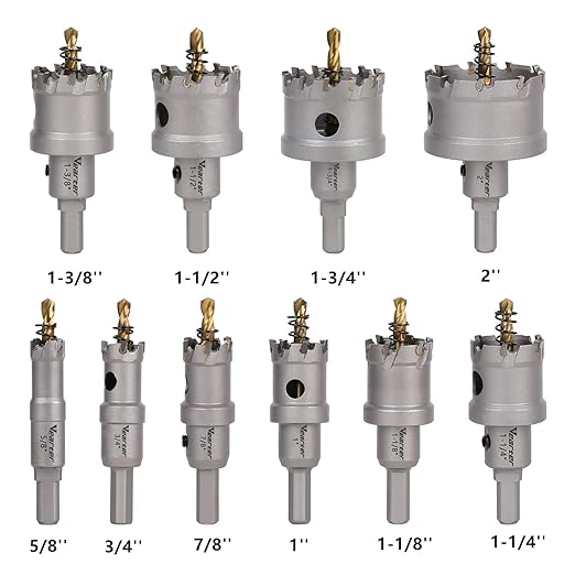 10PCS Heavy Duty Carbide Hole Saw Kit, 5/8'' to 2'' Metal Hole Cutter with Pilot Drill, Holesaw for Hard Metal, Stainless Steel, Iron, Mild Steel, Aluminium, Alloy, Plastic, Fiberglass