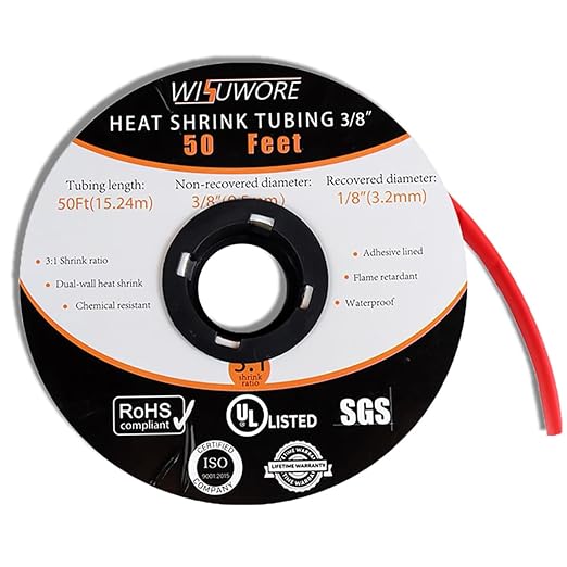 3/8'' Heat Shrink Tubing, 50 Ft 3:1 Dual Wall Heat Shrink tubing,Waterproof Shrink Wrap Tubing, Marine Grade Adhesive Lined Heat Shrink Tube for Wire Insulation,Red