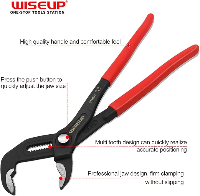 WISEUP 12-inch Groove Joint Pliers, Fast Adjust Tongue and Groove Pliers, V-Jaw Water Pump Pliers with Comfort Grip for Home Channel Locks Large