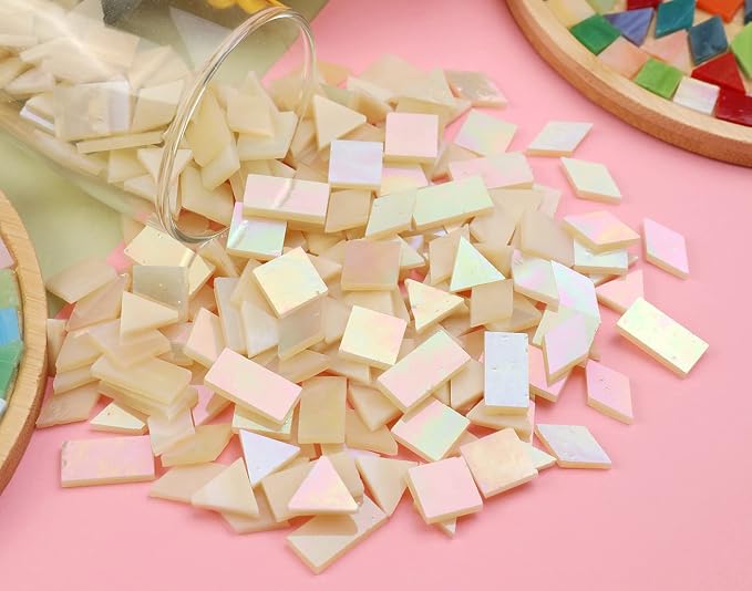 Lanyani Iridescent Glass Mosaic Tiles Supplies 200 Pieces Iridized Stained - Image 5