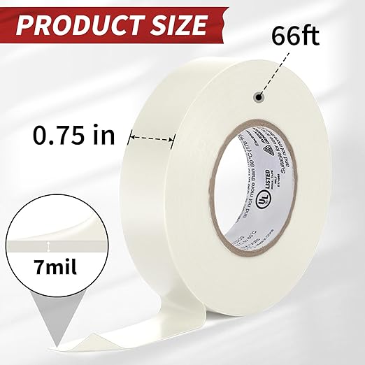 Avery Dennison Electrical Tape, 10 Rolls Professional Grade PVC Electric Tape, UL/CSA Listed ¾ in x 66 ft Insulating Vinyl Tape for Electrical, Repairs, Automotive and Equipment, Pro-36C, White
