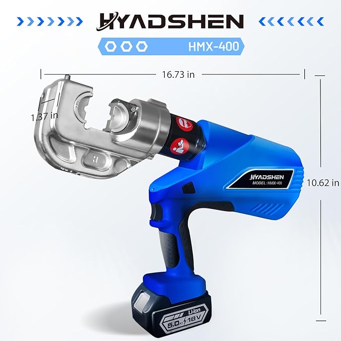 Electric Hydraulic Cable Lug Crimper Pliers Rechargeable Crimping Tool 12 Ton Electrical Terminal Cable Wire Fiber Crimper Kit with 12 Dies (HMX-400)