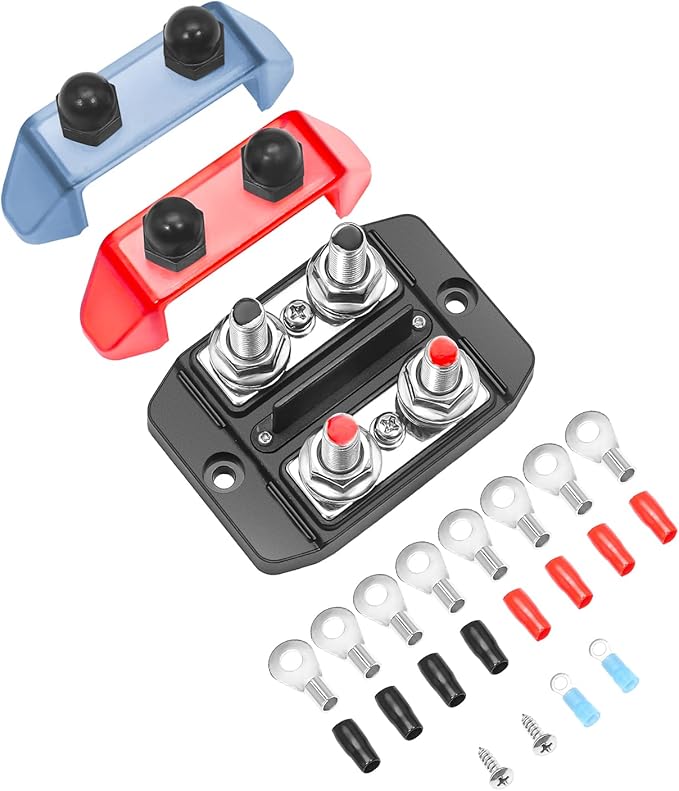 RECOIL DS21-516 Power Distribution Block 48V 150A Bus Bar 2 x 5/16" Stud, 1 x #8 Screws Terminals Block