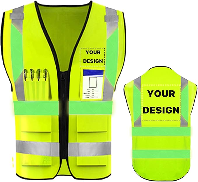 YOWESHOP High Reflective Visibility Safety Vest Custom Your Logo Safety Workwear with Reflective Strips and Pockets