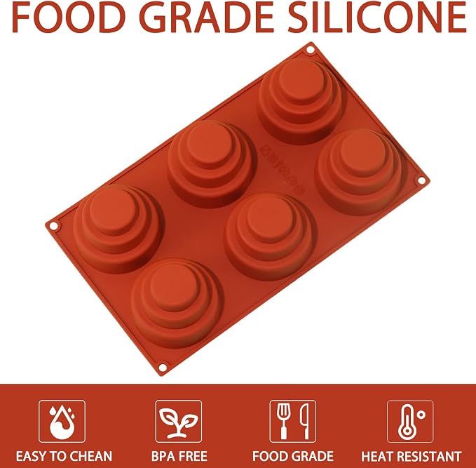 Silicone Mini Tiered Cake Mold 6 Cavity, 29.8 x 17.3 cm | 3-Tier Design - Image 9