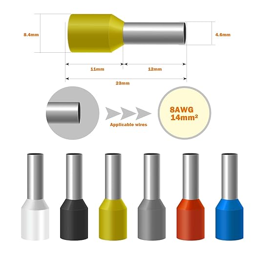 AWG8 Wire Ferrules Terminals, 500pcs AWG8/10.0mm² Grey Terminal Connector, Insulated Ferrule Pin Cord End Terminal for Electric, Industrial, Chemical Industry etc.