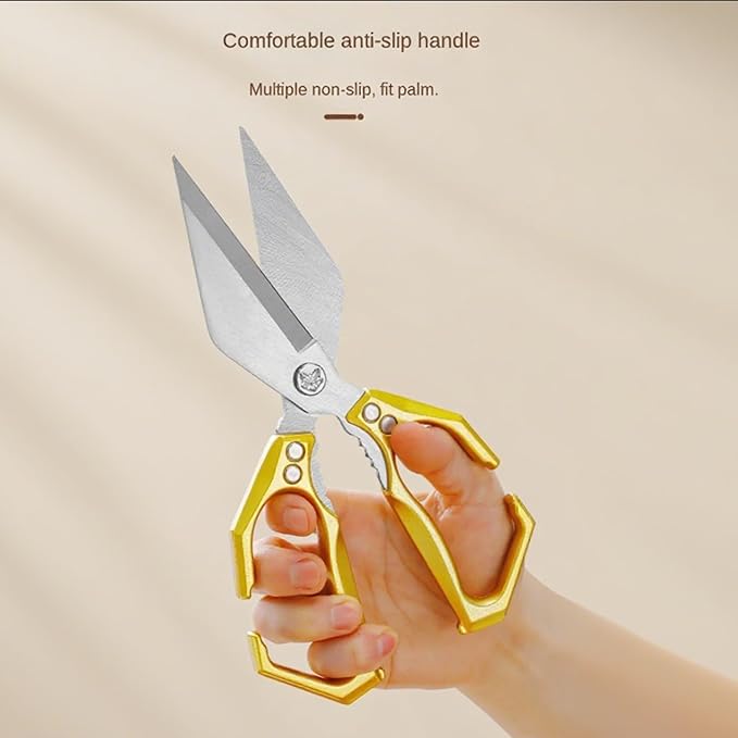 Multi-Purpose Kitchen Scissors,stainless steel scissors,Poultry Shears,Sharpeners Bottle Openers Zester and More Stainless Steel,for opening cans and heavy duty poultry cutting (Gold)