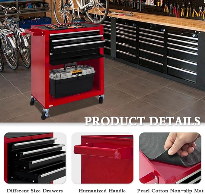 Kirmoasl 13-Drawer Rolling Tool Chest,Large Tool Chest with Wheels,2 in 1 Detachable Tool Chests,Portable Tool Storage,Locking Mechanic Tool Box for Warehouse,Garage (Red&Black)