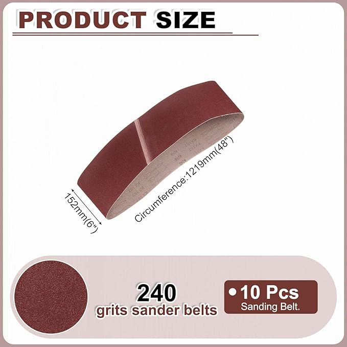 HARFINGTON 6 x 48 Inch Sanding Belts, 6 Pcs 240 Grits Aluminum Oxide Abrasive Belt Sander File Belt for Woodworking, Metal Polishing, Knife Sharpener
