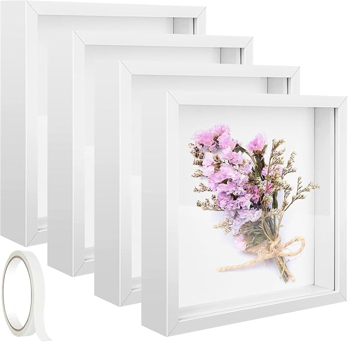 4 Pack 8 x 8in Shadow Box Picture Frame 3D Frames Shadow Box Square Acrylic by IWOLOMI