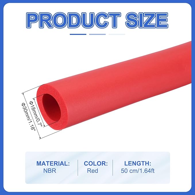 uxcell Pipe Insulation Tube Foam, 11/16" ID x 1/4" Thick x 1.64ft Foam Pipe Cover Non-Slip Hollow Tubing Guitar Air Conditioner Stand Fitness Equipment Handles, Red