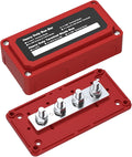 300A Bus Bar Box Heavy Duty Module Design Nickel Plated Brass Buss Battery Power Distribution 4xM8(5/16") Stainless Steel Terminal Studs Marine Ground DC12 24 48V（Red）