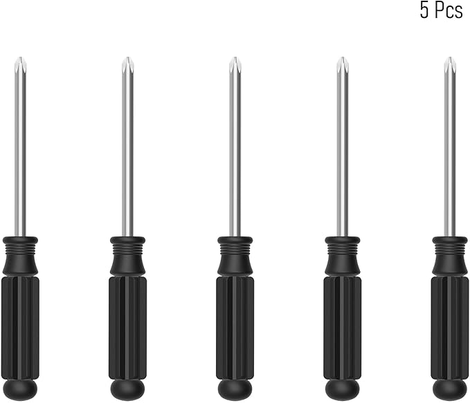 5PCS Mini Phillips Screwdriver, 4mm Cross Head with Black Non-slip Handle for Small Appliances, 4.33"(110mm) Total Length, Magnetic