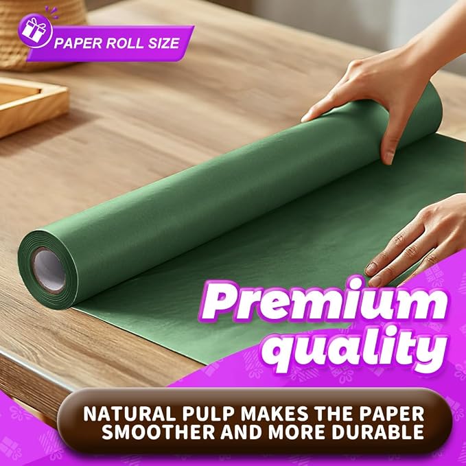 PerkHomy Dark Green Kraft Paper Roll 17.5" x 760" - Image 3