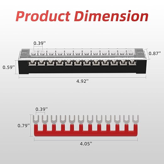 APIELE 15A Screw Terminal Block 12 Position Dual Row Covered 12 Position Pre-Insulated Terminal Barrier Strips (5PCS 15A 12P+10PCS Wiring Strips)