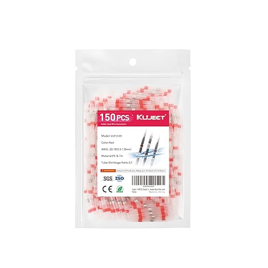 Kuject 150PCS Solder Seal Wire Connectors AWG 22-18, Red Solder Seal Heat Shrink Butt Connectors Terminals Sleeve Waterproof Wire Splice Connector for Marine Automotive Boat Wire Joint