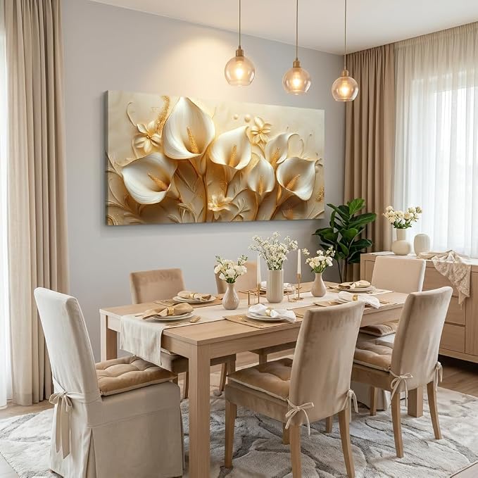 ZESTRILIA Golden White Calla Lily Canvas Wall Art, Luxury Floral Gilded Print - Image 4