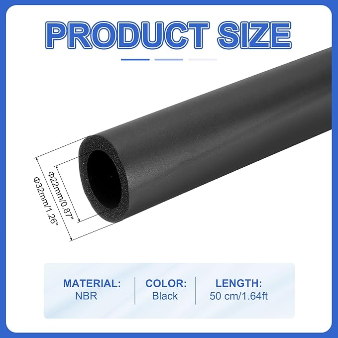 uxcell Pipe Insulation Tube Foam, 7/8" ID x 3/16" Thick x 1.64ft Foam Pipe Cover Non-Slip Hollow Tubing Guitar Air Conditioner Stand Fitness Equipment Handles, Black