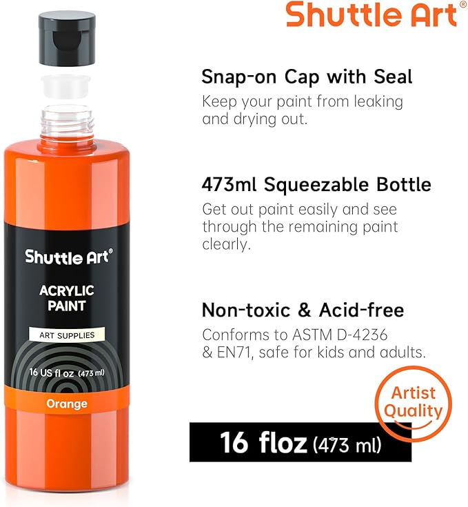 Shuttle Art Acrylic Paint, 15 Colors Acrylic Paint Large Bottle Set, 473ml/16oz - Image 4