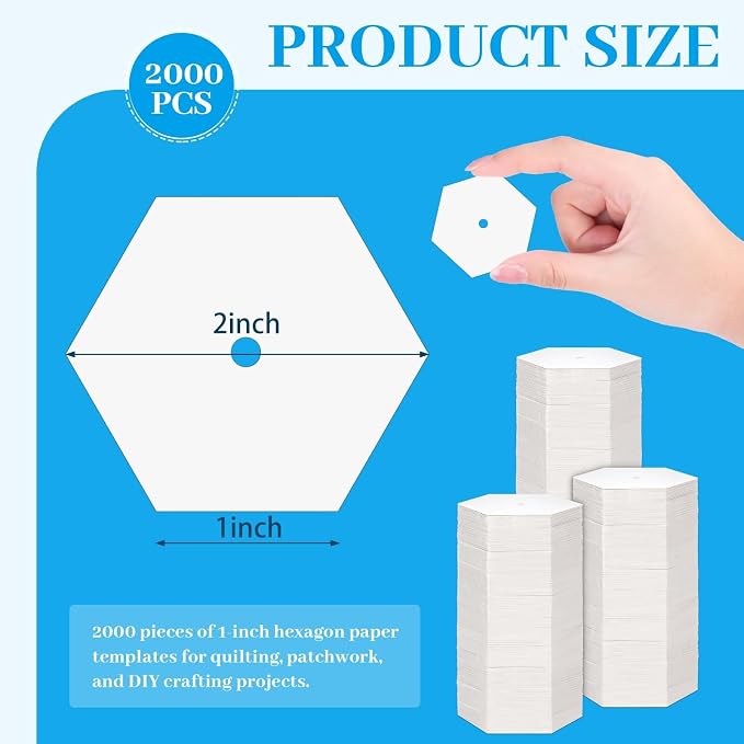 2000 PCS Paper Piecing 1", Hexagon Quilting Templates - Image 2