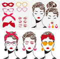 2Pcs Retro Lady Face Stencils for Painting, 11.8"x 11.8" Reusable Combinable by Doodlream