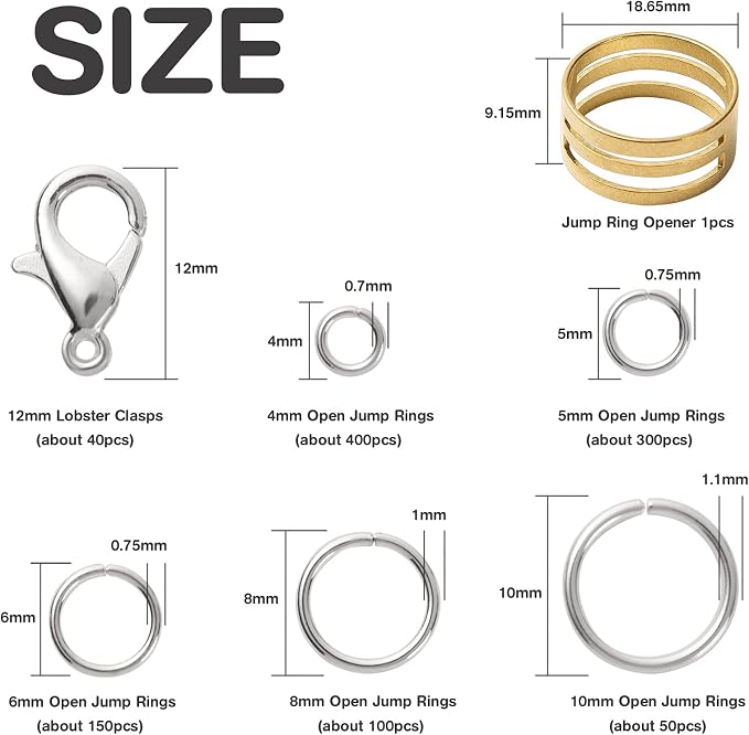 Handyman Crafts Jump Rings Kit With1000PCS Open Jump Rings 40PCS 12mm Lobster - Image 2