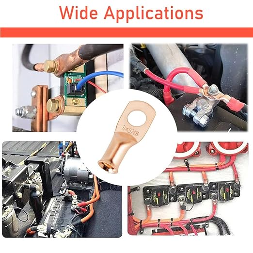 16Pcs Battery Cable Ends 6 AWG 5/16" Stud Copper Ring Terminals Wire Lugs with 16Pcs Heat Shrink Tubing 6 Gauge Battery Cable Lugs Heavy Duty Cable Lugs Bare Copper Eyelets Tubular Ring Terminal