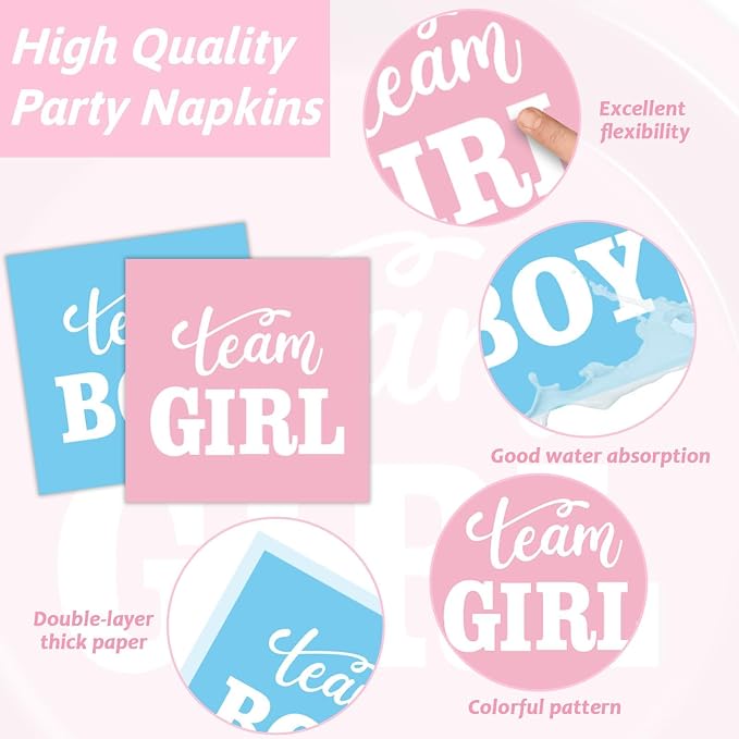 200pcs Gender Reveal Plates Napkins Gender Reveal Paper Tableware Set Blue and - Image 4