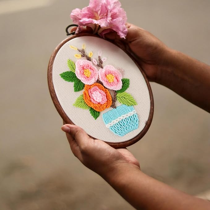 FONNUY Embroidery Kit for Beginners，3D Plants Flowers Pre-Stamped Pattern Kits - Image 3